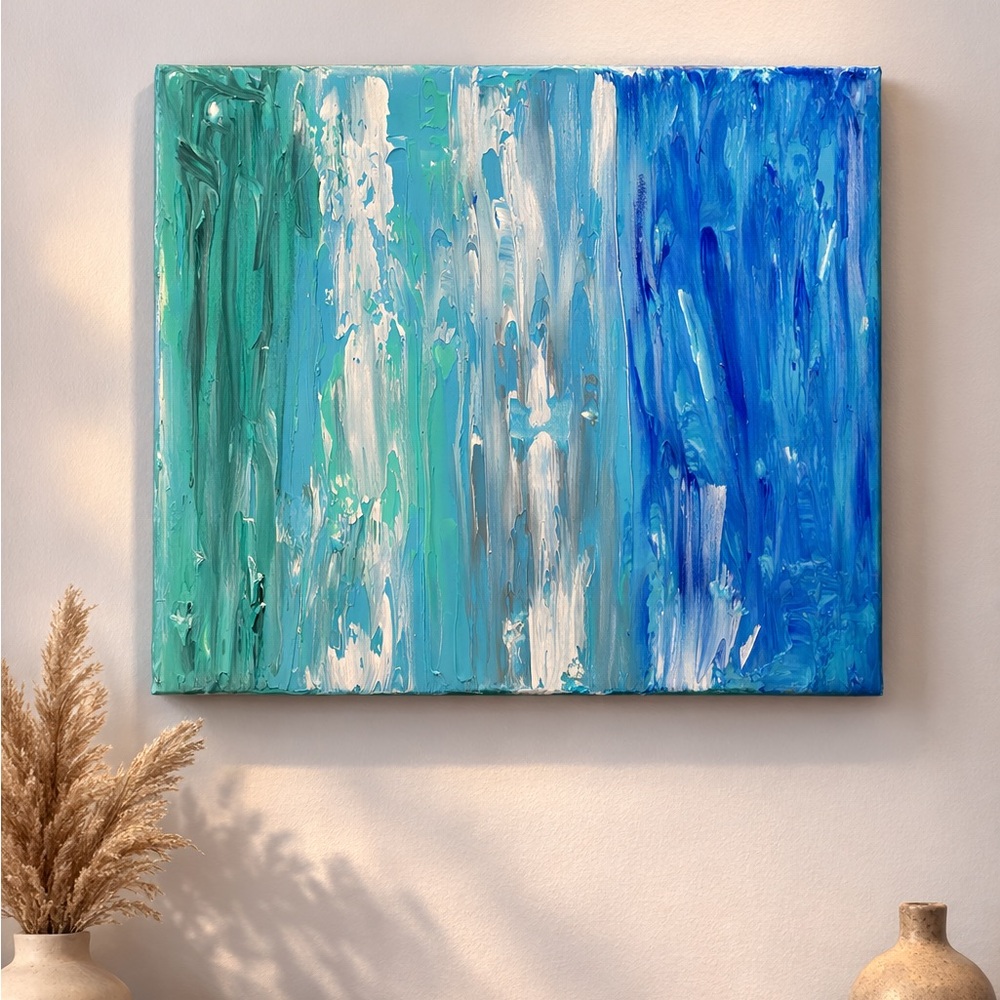 Original 16x20 Textured Abstract Acrylic Painting Purple Teal Canvas Blue